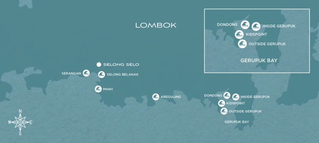 Map of Top Surf Spots in Lombok, Indonesia